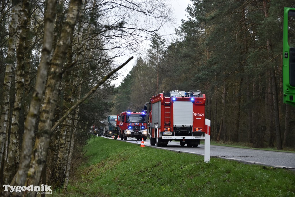 Pożar przyczepy z trzodą chlewną