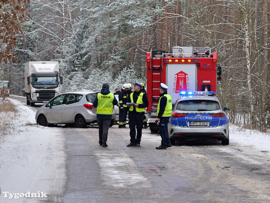 Wypadek na trasie Tuchola - Cekcyn, wtorek 18 lutego