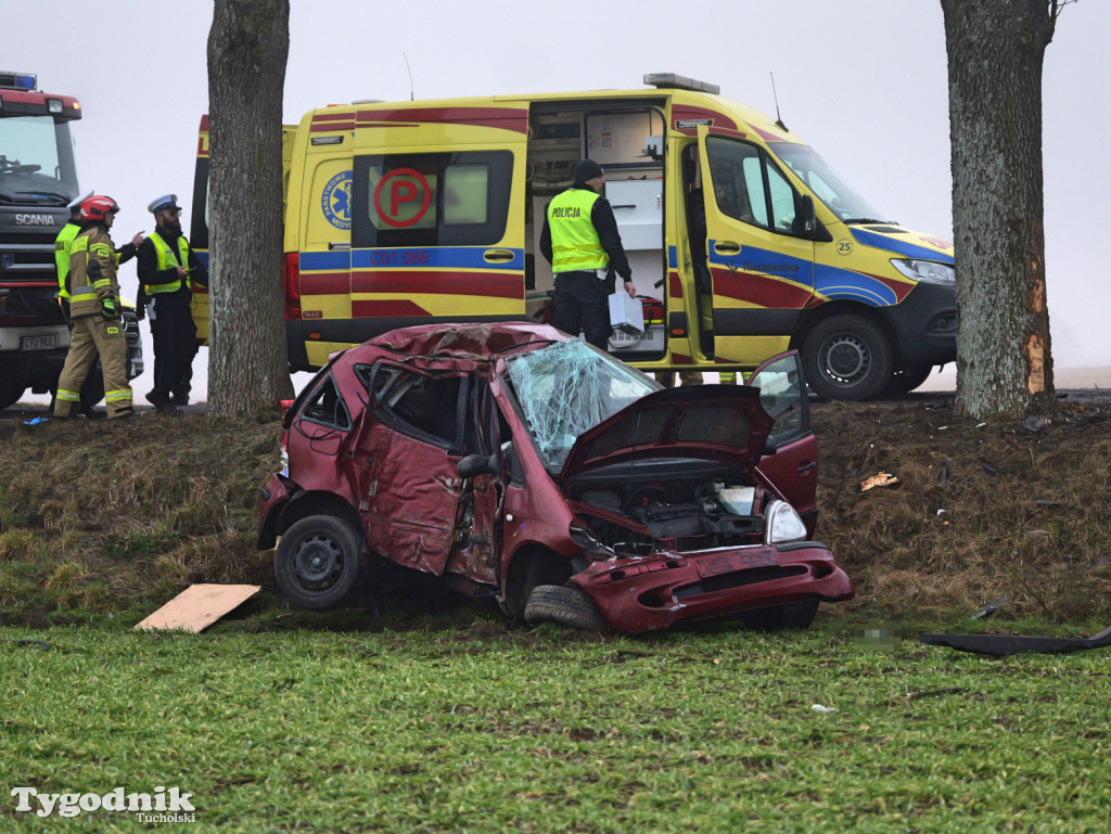 Wypadek na drodze Tuchola - Sępólno Kraj. (24 lutego)