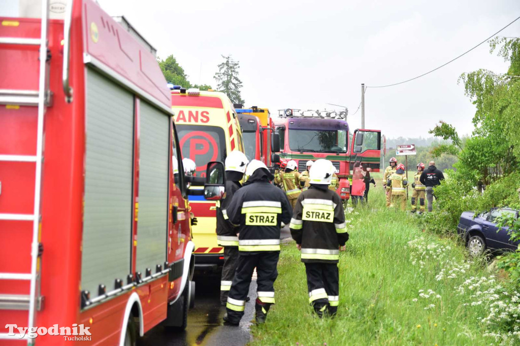 Zderzenie osobówki z ciężarówką w Łyskowie