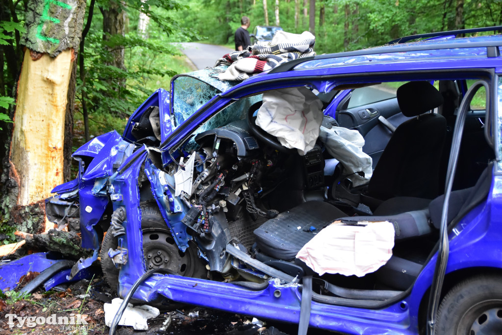 Gm. Lubiewo: Fatalnie wyglądający wypadek. Kierujący skodą octavią uderzył w drzewo!