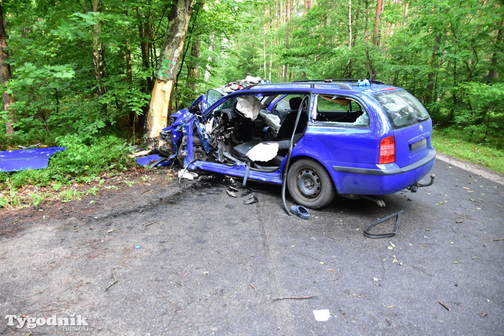 Gm. Lubiewo: Fatalnie wyglądający wypadek. Kierujący skodą octavią uderzył w drzewo!