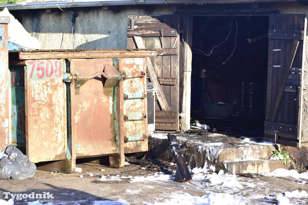 Pożar skupu złomu, stolarni, warsztatu w Tucholi – 31.10.25 r.