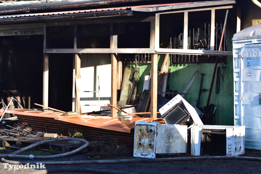 Pożar skupu złomu, stolarni, warsztatu w Tucholi – 31.10.25 r.