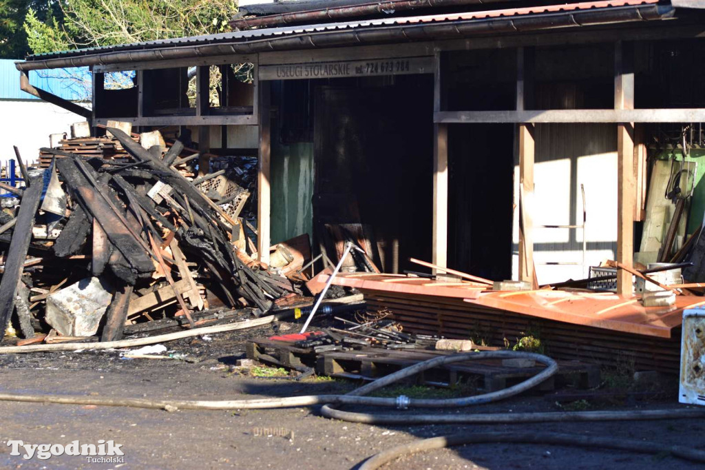 Pożar skupu złomu, stolarni, warsztatu w Tucholi – 31.10.25 r.