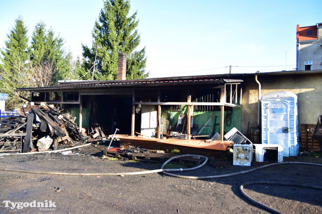 Pożar skupu złomu, stolarni, warsztatu w Tucholi – 31.10.25 r.