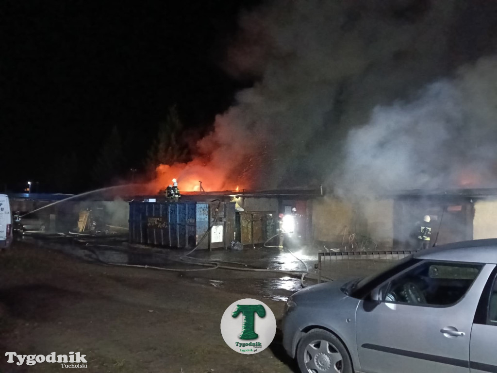 Pożar skupu złomu, stolarni, warsztatu w Tucholi – 31.10.25 r.