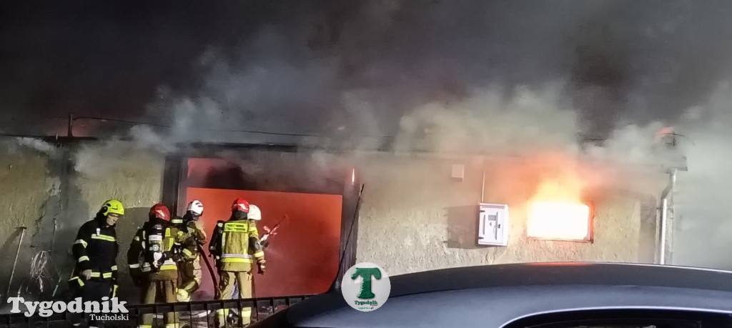Pożar skupu złomu, stolarni, warsztatu w Tucholi – 31.10.25 r.