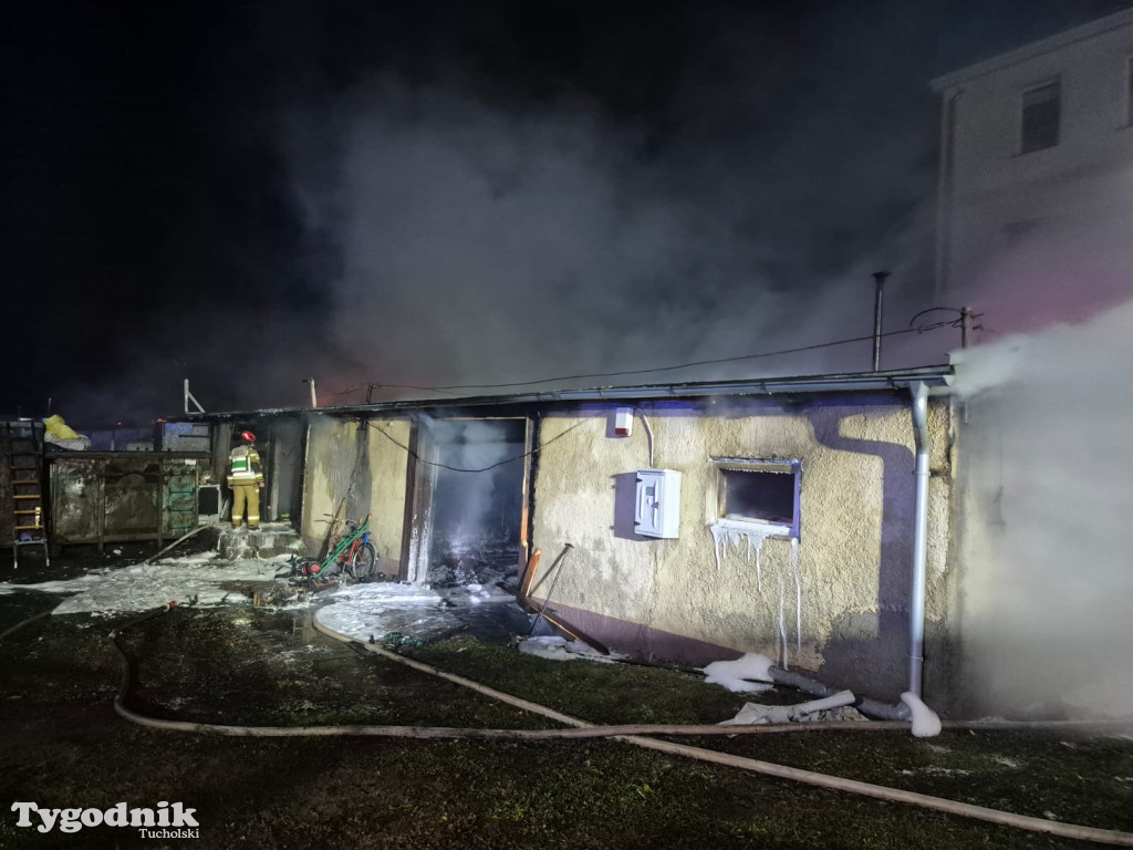 Pożar skupu złomu, stolarni, warsztatu w Tucholi – 31.10.25 r.