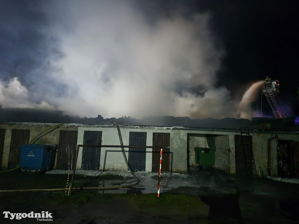 Pożar skupu złomu, stolarni, warsztatu w Tucholi – 31.10.25 r.