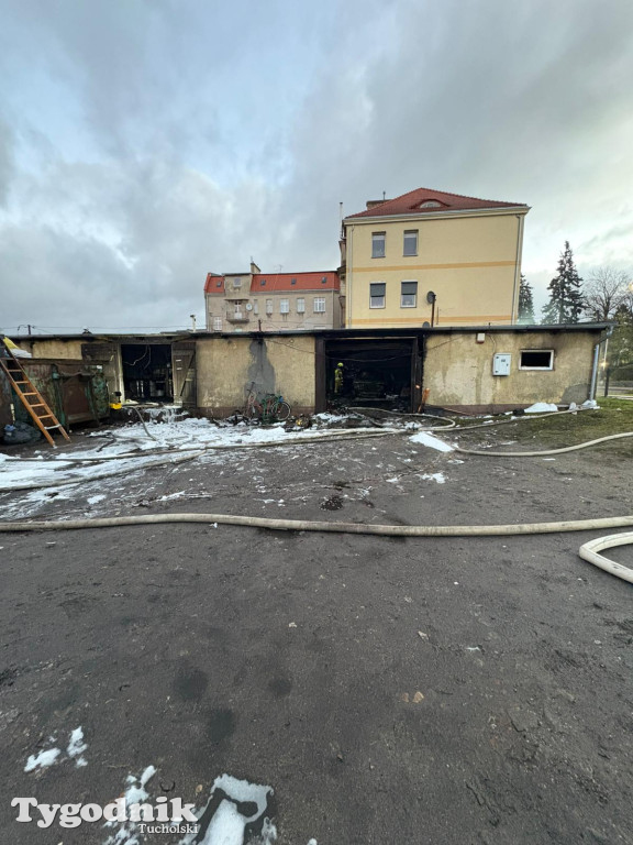 Pożar skupu złomu, stolarni, warsztatu w Tucholi – 31.10.25 r.