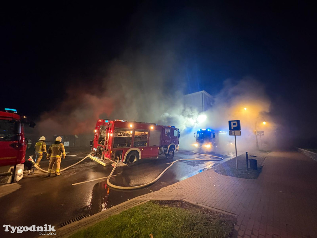 Pożar skupu złomu, stolarni, warsztatu w Tucholi – 31.10.25 r.