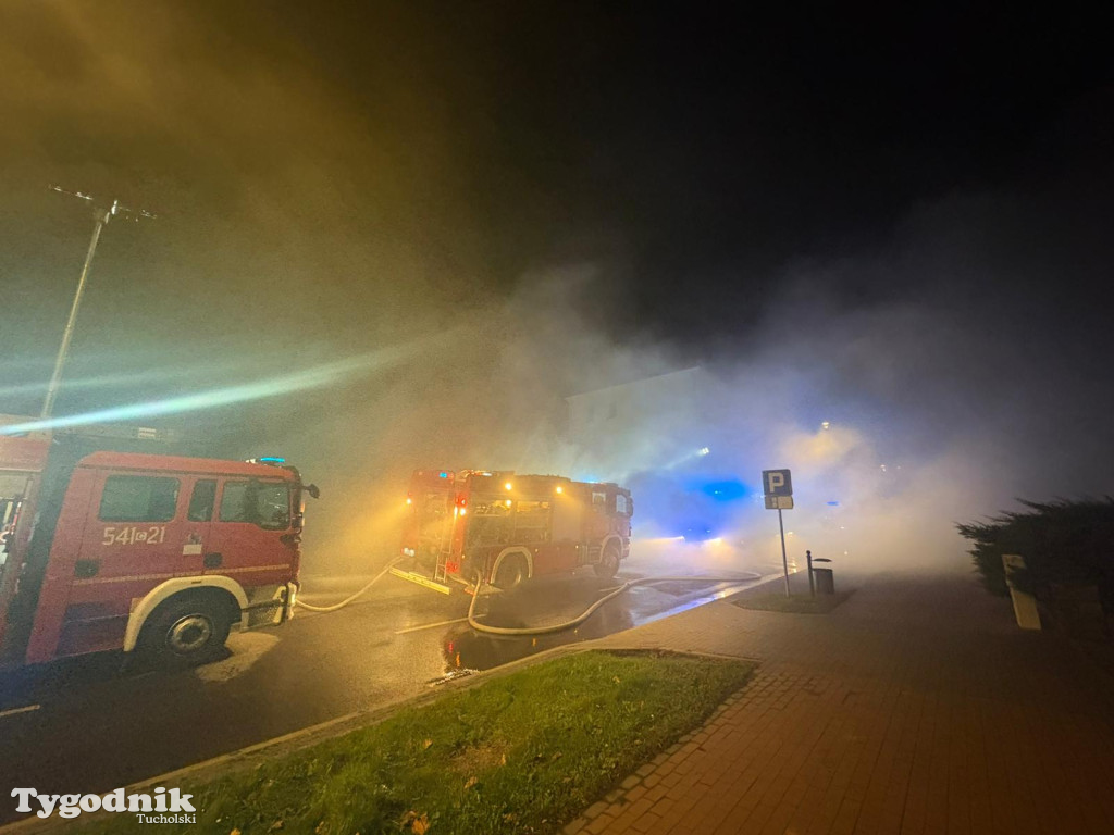 Pożar skupu złomu, stolarni, warsztatu w Tucholi – 31.10.25 r.