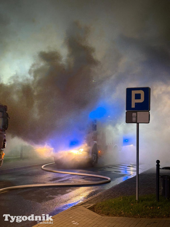 Pożar skupu złomu, stolarni, warsztatu w Tucholi – 31.10.25 r.