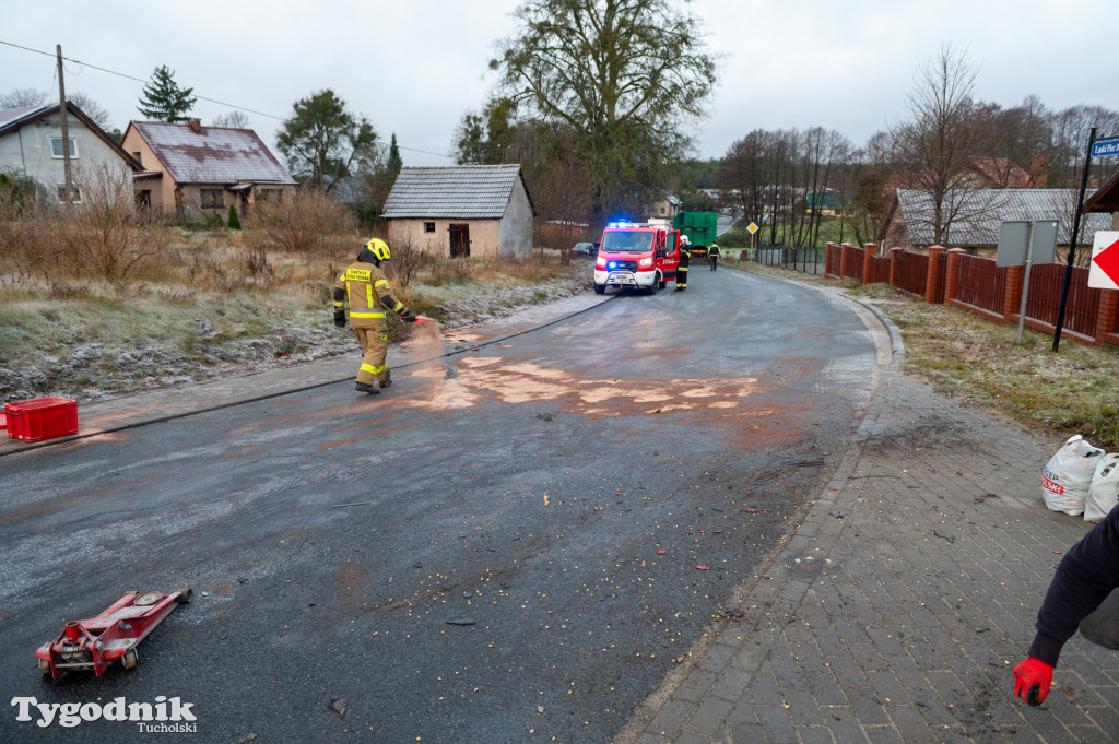Zderzenie osobówki i pojazdu ciężarowego w Łąskim Piecu