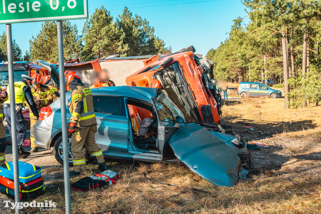 Aktualizacja! Poważny wypadek na drodze Tuchola – Tleń, czyli 