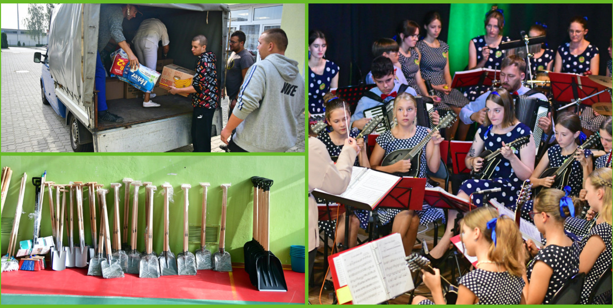 Z lewej zbiórka i transport darów. Z prawej niedzielny koncert Campanelli, której członkowie bardzo dobrze znają powiat kłodzki. Fot. Piotr Paterski