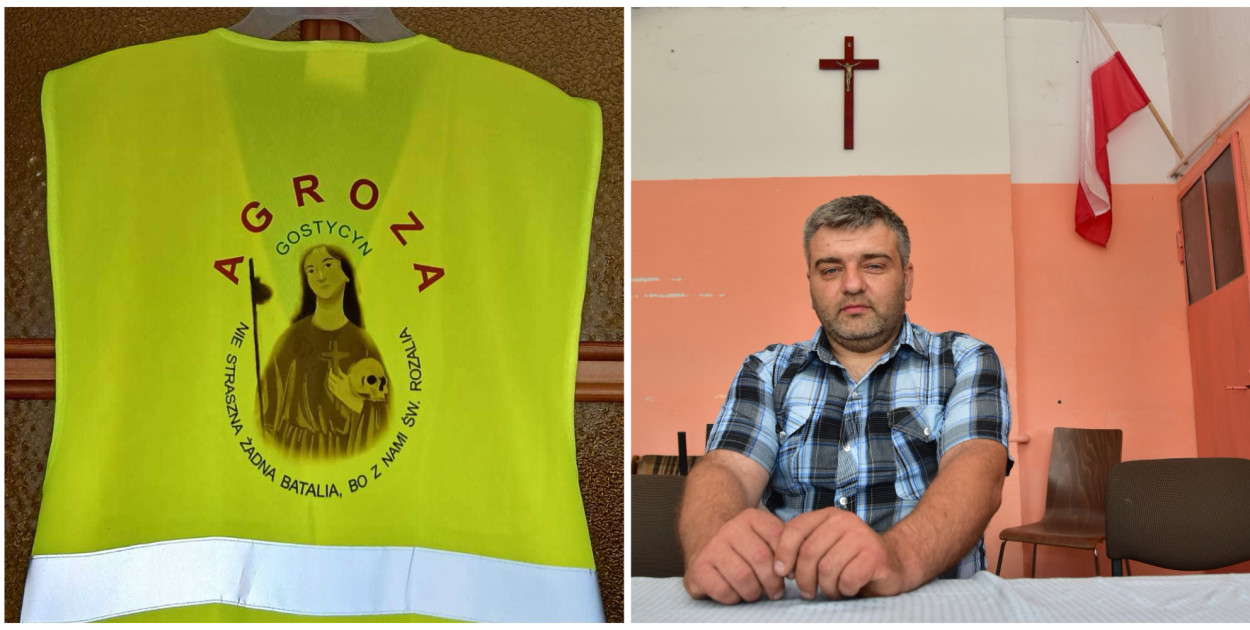 W miejscu spotkań rolników wisi katolicki krzyż i kilka polskich flag. Jest i szabla, która ma symbolizować ich ducha walki. - To są dla nas bardzo ważne symbole, dlatego nie mogło ich tutaj zabraknąć - mówi Karol Kaczmarek, który też podkreśla, że rolnicy nie dążą absolutnie do rozwiązań siłowych. Fot. Agata Wiśniewska