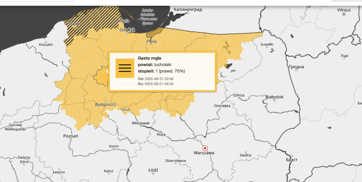 Mapa ostrzeżeń IMGW