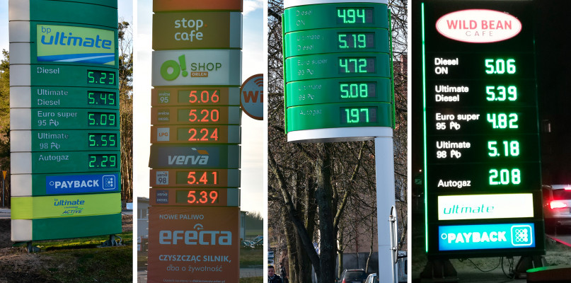 Na zdjęciu od lewej ceny ze stacji: BP Rudzki Most, Orlen Tuchola - ul. Chojnicka, BP Chojnice, BP Warszawa