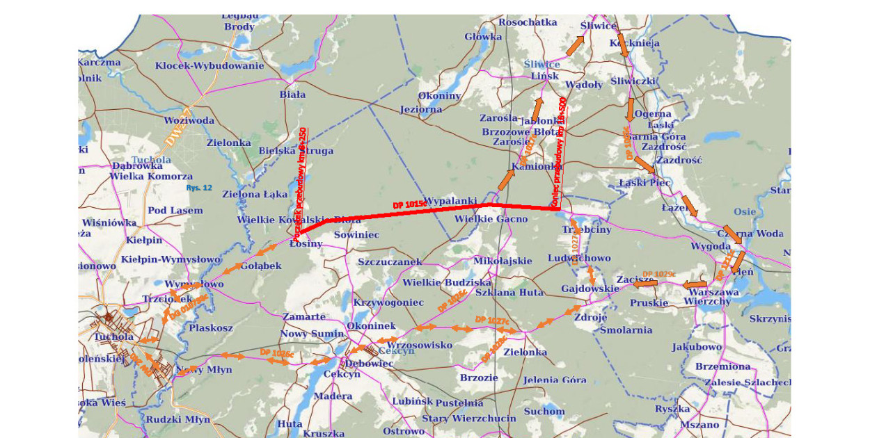 Mapka z objazdami przekazana dziś przez Zarząd Dróg Powiatowych w Tucholi.