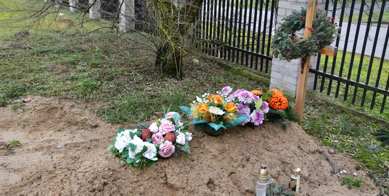 Miejsce pochówku dawnych mieszkańców Tucholi, które znajduje się za pamiątkową tablicą. Fot. (aw)