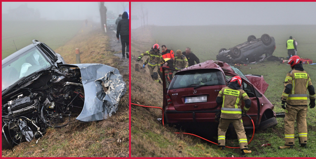 Wypadek - poniedziałek 24 lutego, trasa Tuchola - Mały Mędromierz. Fot. Piotr Paterski