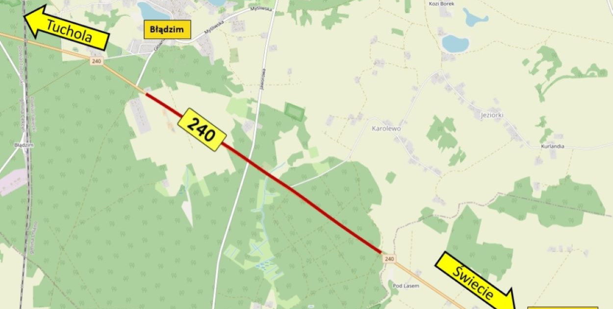 Rusza modernizacja DW nr 240 na granicy powiatów tucholskiego i świeckiego. Źródło: Zarząd Dróg Wojewódzkich w Bydgoszczy