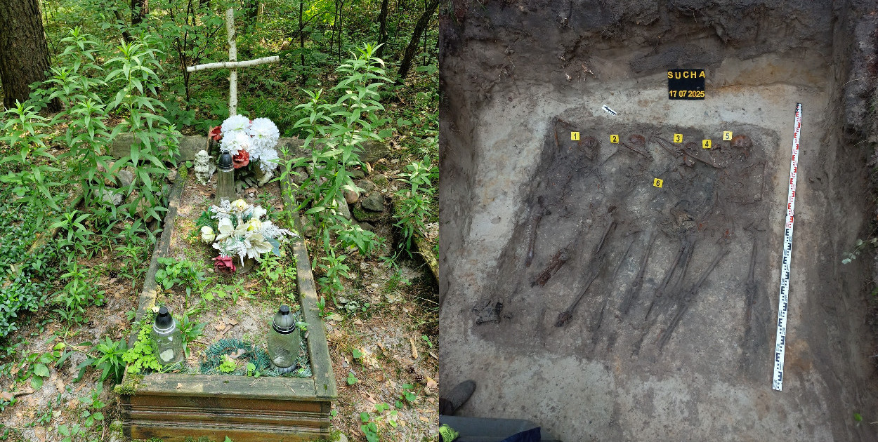 Na terenie sołectwa Sucha poznańska Pracownia Badań Historycznych i Archeologicznych „Pomost” przeprowadziła prace ekshumacyjne żołnierzy Wehrmachtu. Miejsce ich pochówku od dekad było pielęgnowane przez mieszkańców. Za ich śmiercią kryje się historia, która przekazywana jest od lat. Fot. Jacek Jurkiewicz i Wiktor Chmieliński