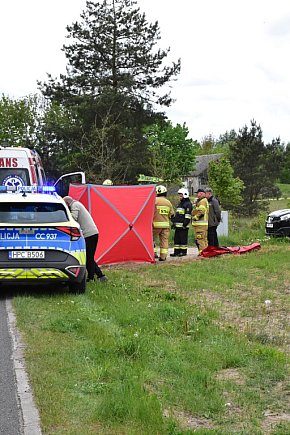 Nie udało się uratować życia mężczyzny, który upadł przy drodze w Trzebcinach-4228