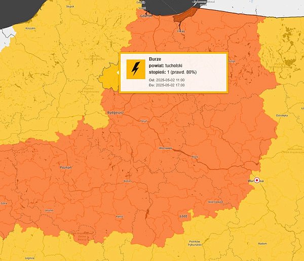 UWAGA lokalne BURZE: Ostrzeżenie pierwszego stopnia dla Tucholi i okolic-21401