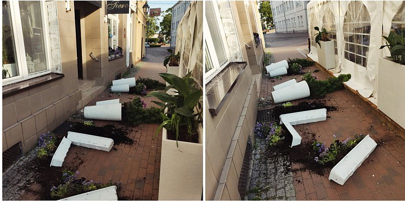Tuchola. Wandalizm. Ktoś zniszczył donice przy Fiero  - 22543
