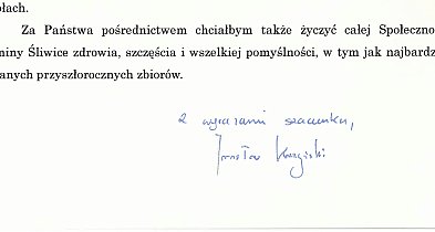Okolicznościowy list dla gminy Śliwice... od Jarosława Kaczyńskiego-23292