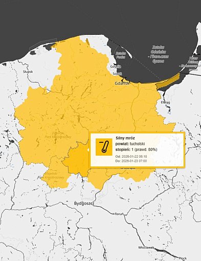 MRÓZ: Ostrzeżenie pierwszego stopnia dla Tucholi i okolic