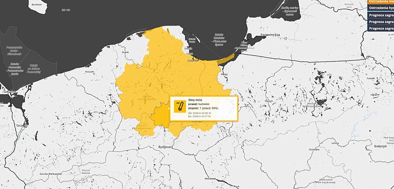 MRÓZ: Ostrzeżenie pierwszego stopnia dla Tucholi i okolic