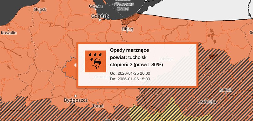 MARZNĄCY DESZCZ! Ostrzeżenie dla miejscowości Tuchola i dla okolic