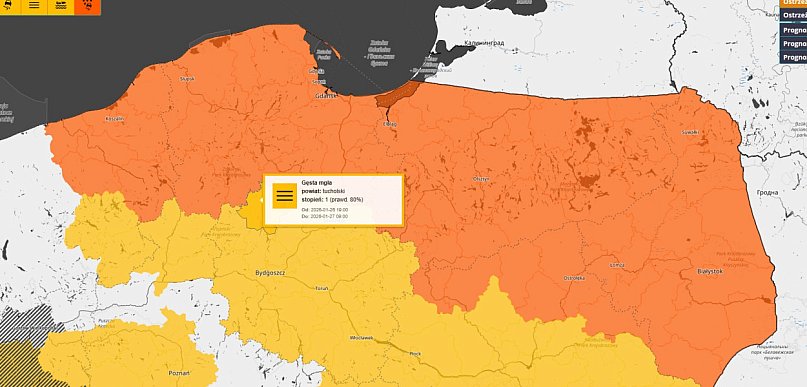 MGŁA/SZADŹ: Ostrzeżenie pierwszego stopnia dla Tucholi i okolic
