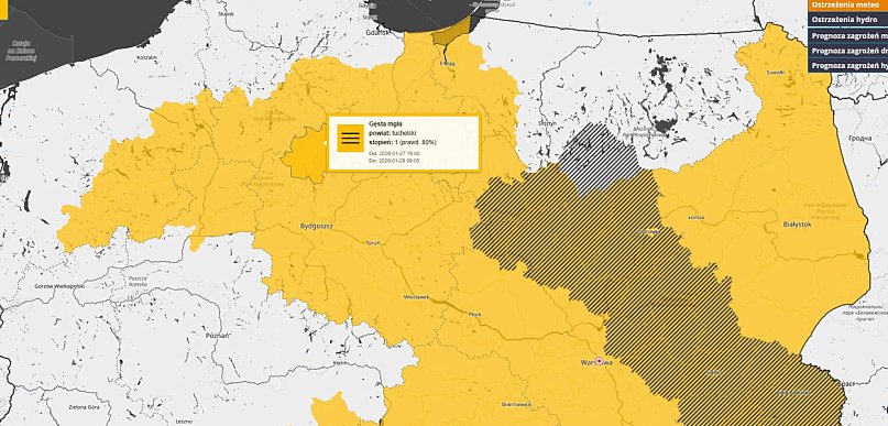 GĘSTE MGŁY: Ostrzeżenie pierwszego stopnia dla Tucholi i okolic