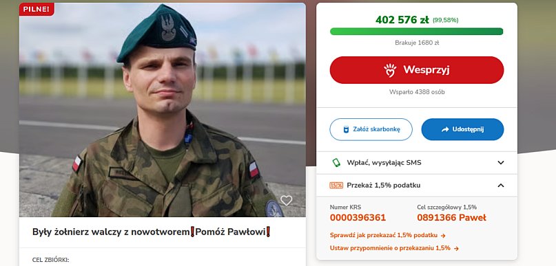 Akcja dla Pawła Weltrowskiego! Ponad 99% na koncie zbiórki! DZIAŁAMY!