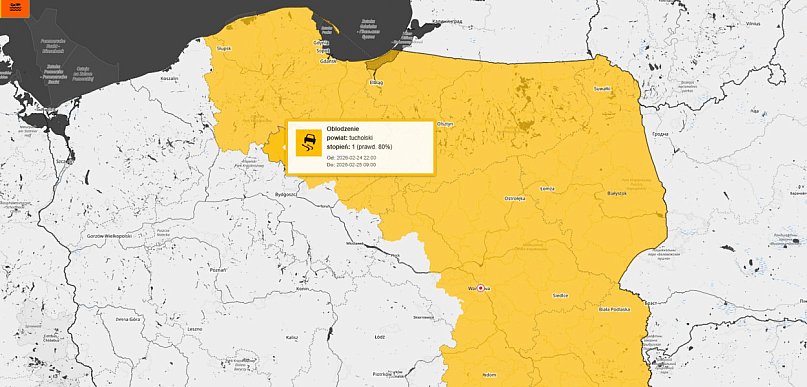 OBLODZENIE: Ostrzeżenie pierwszego stopnia dla Tucholi i okolic