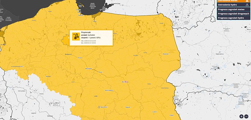 PRZYMROZKI: Ostrzeżenie pierwszego stopnia dla Tucholi i okolic