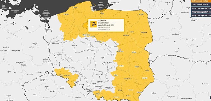 PRZYMROZKI: Ostrzeżenie pierwszego stopnia dla Tucholi i okolic