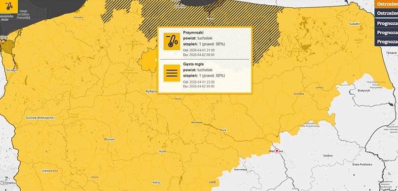MGŁA I PRZYMROZKI: Ostrzeżenie pierwszego stopnia dla Tucholi i okolic