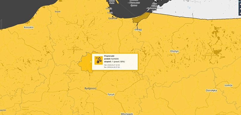 PRZYMROZKI: Ostrzeżenie pierwszego stopnia dla Tucholi i okolic