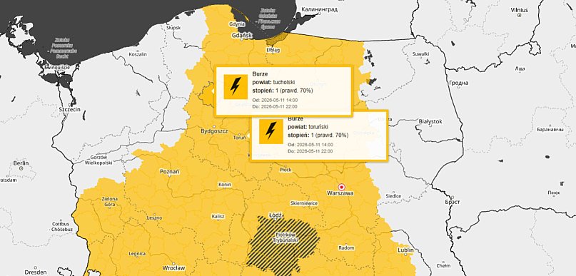 OSTRZEŻENIE 1. stopnia dla miejscowości Tuchola i powiatu tucholskiego