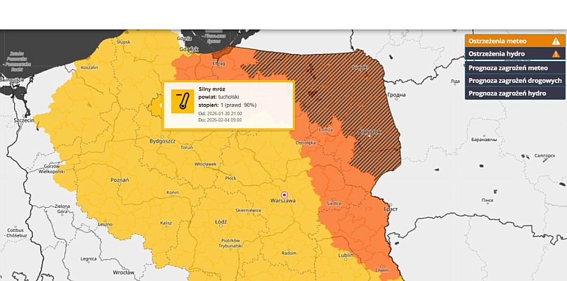 SILNY MRÓZ: Ostrzeżenie pierwszego stopnia dla Tucholi i okolic
