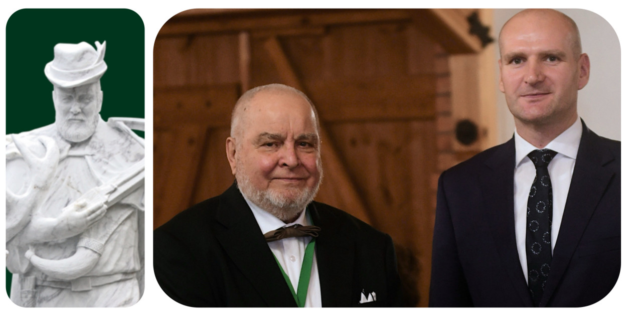 Sponsorem pomnika św. Huberta jest Jan Myśliwiec. Na zdjęciu ze starostą tucholskim Andrzejem Urbańskim (z prawej). Opisywana figura stanie na rondzie, które jest częścią drogi powiatowej. Fot. (kt)