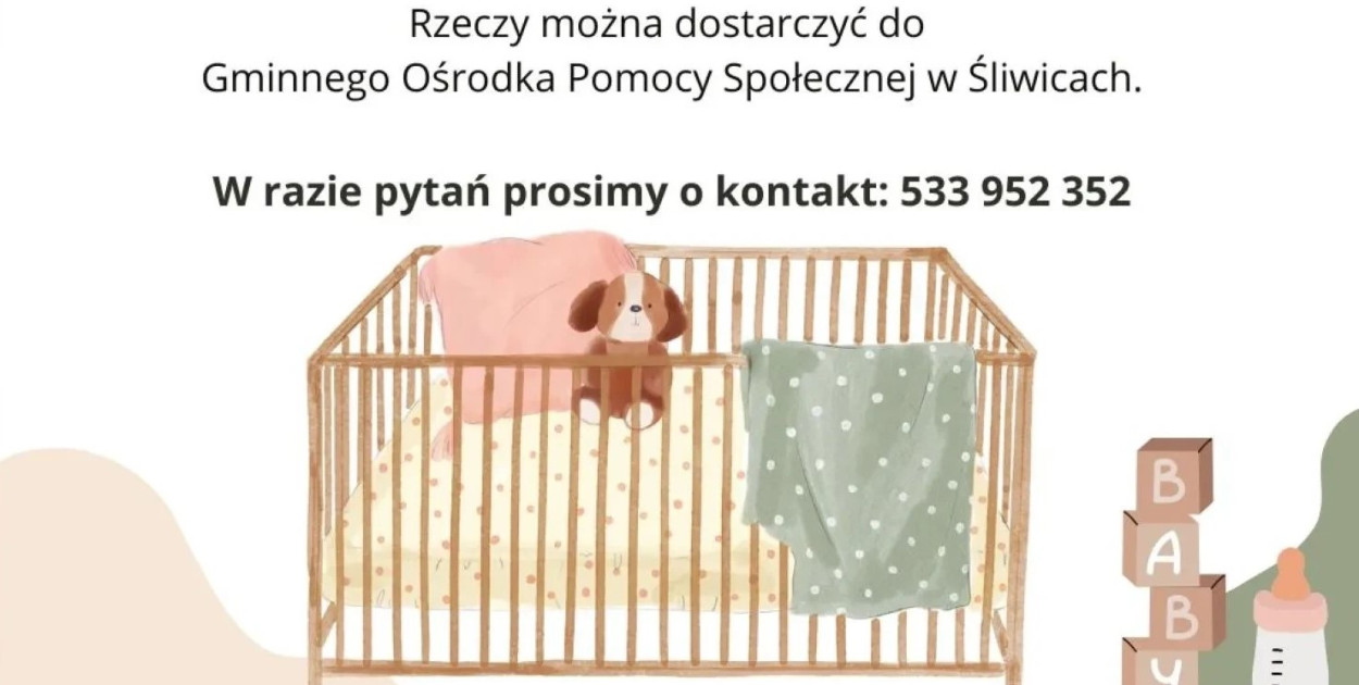 Gminny Ośrodek Pomocy Społecznej w Śliwicach organizuje wyjątkową akcję - pomoc w przygotowaniu wyprawki dla dziecka jednej z podopiecznych rodzin. Źródło. Gmina Śliwice