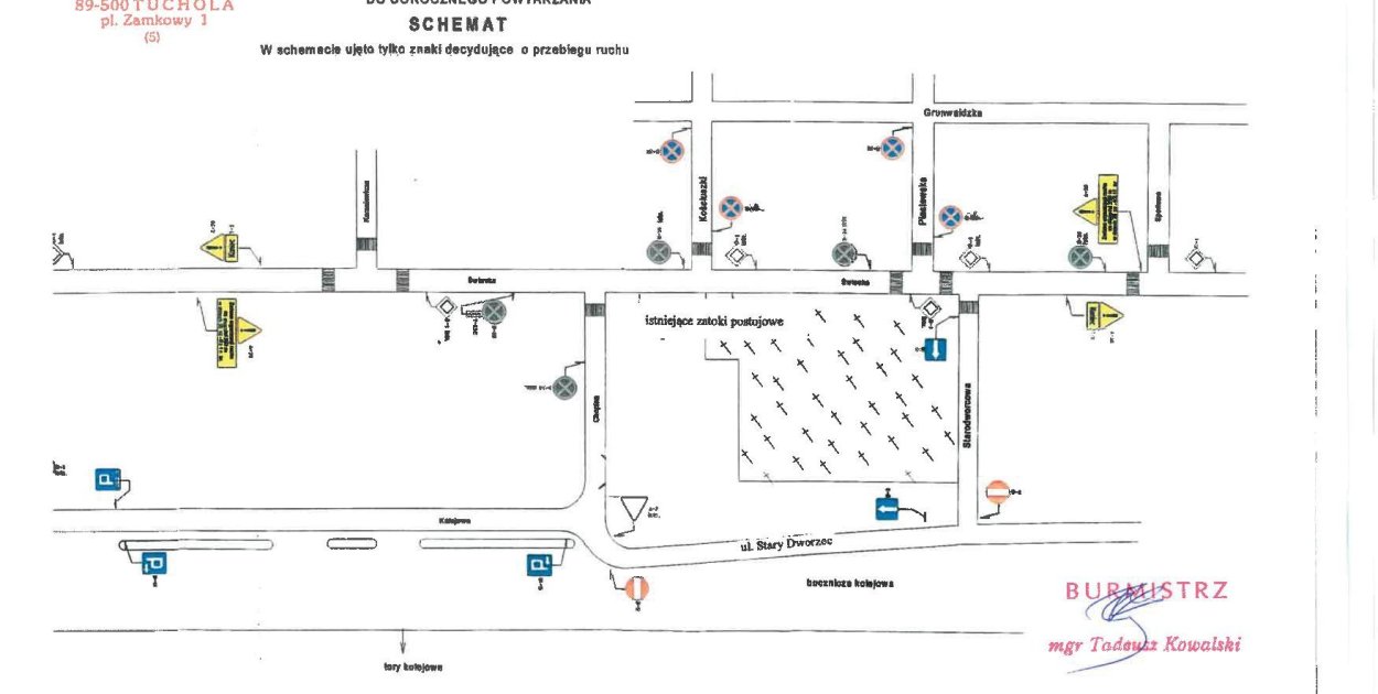 Mapka czasowej zmiany organizacji ruchu udostępniona przez Gminę Tuchola.