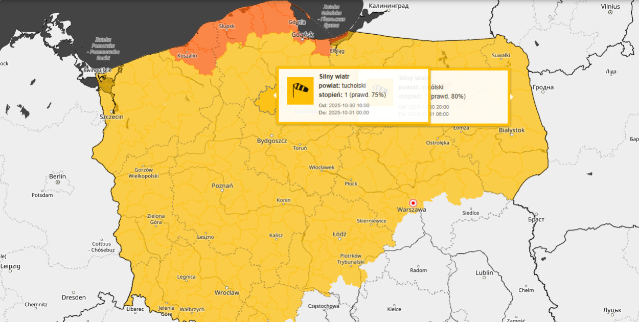 Mapa ostrzeżeń IMGW.